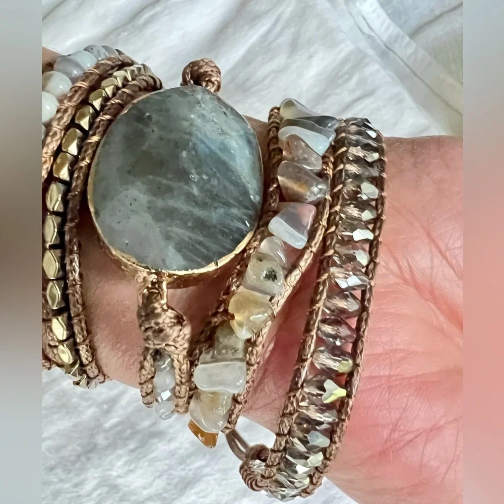 Labradorite + Botswana Agate Wrap Bracelet
